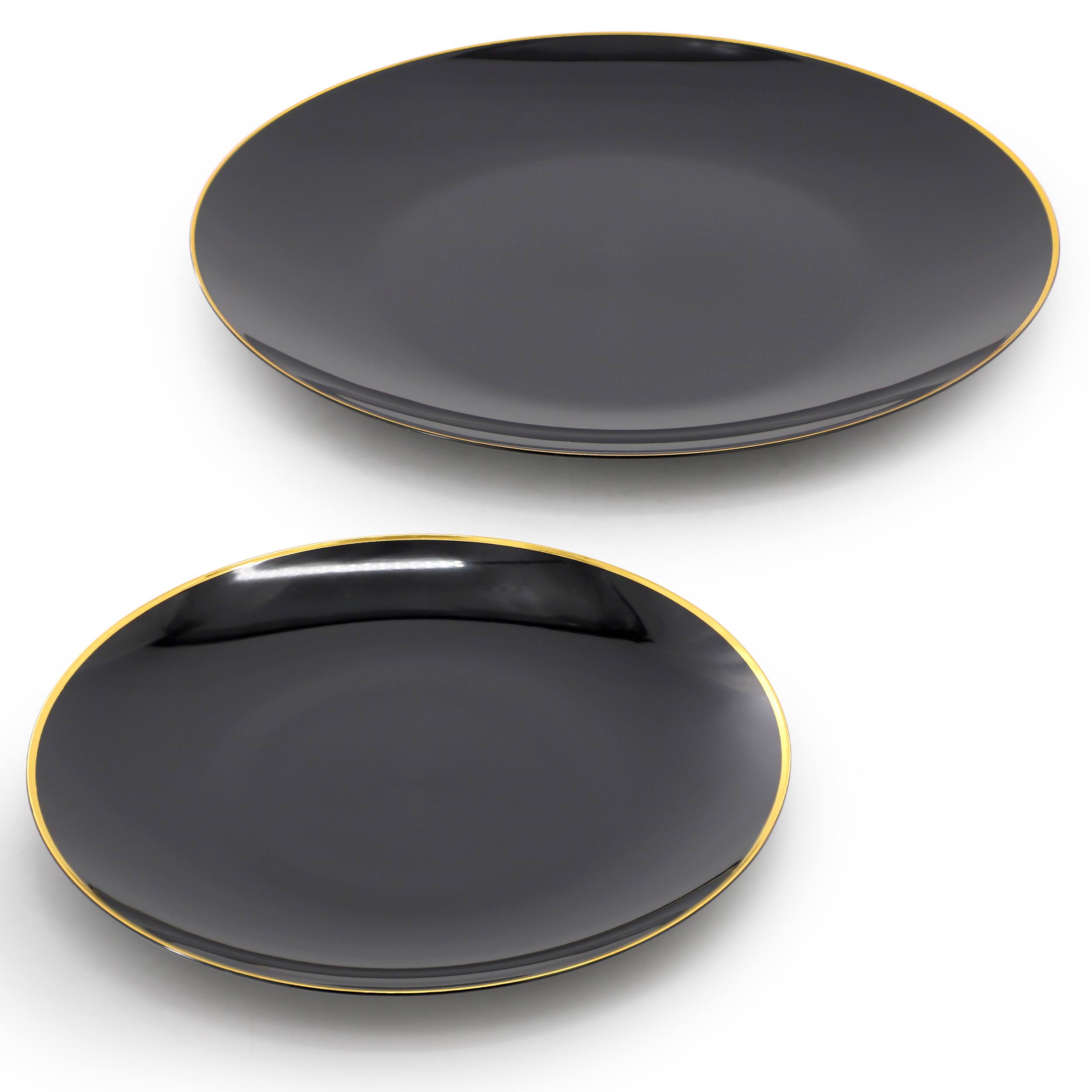 Alt View 2. Elama - Elama 150 Piece Disposable Plastic Dinnerware Party Set for 25 Guests in Black with Gold Trim - Black.