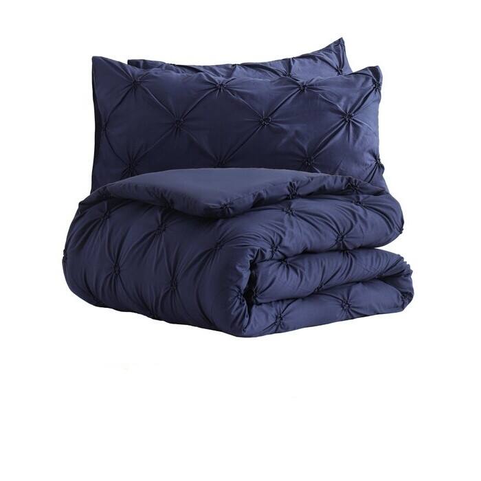 Back. Hivvago - King Size All Season Pleated Hypoallergenic Microfiber Reversible 3 Piece Comforter Set in Navy - Navy.