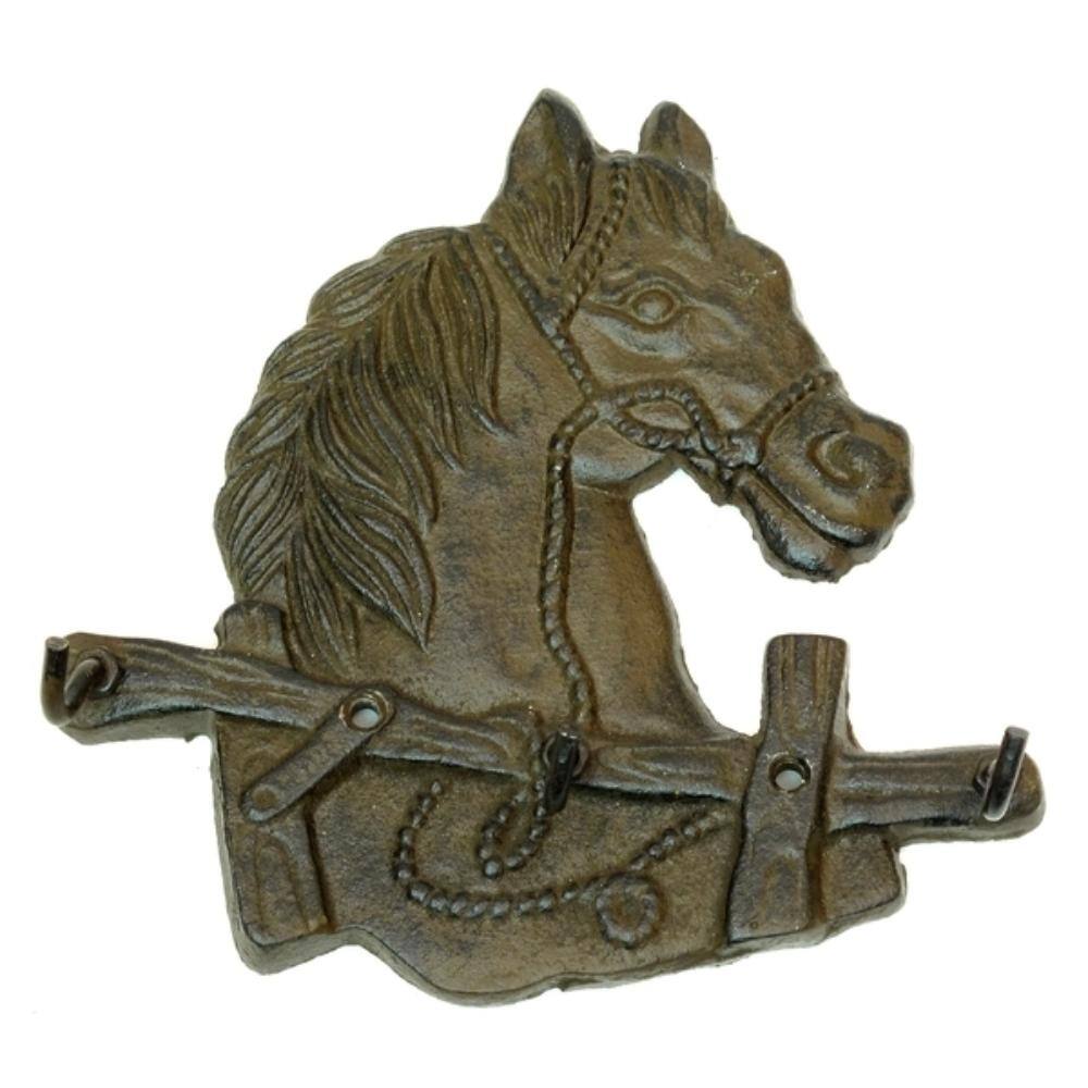 Front. BreeBe - Cast Iron Horse Head Hooks - Brown.