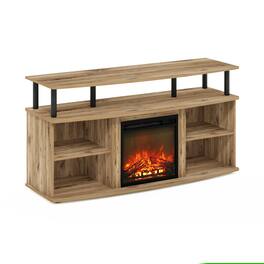 Furinno - Jensen Open Shelving Storage Fireplace Entertainment Center for TV up to 55 Inch - Flagstaff Oak/Black