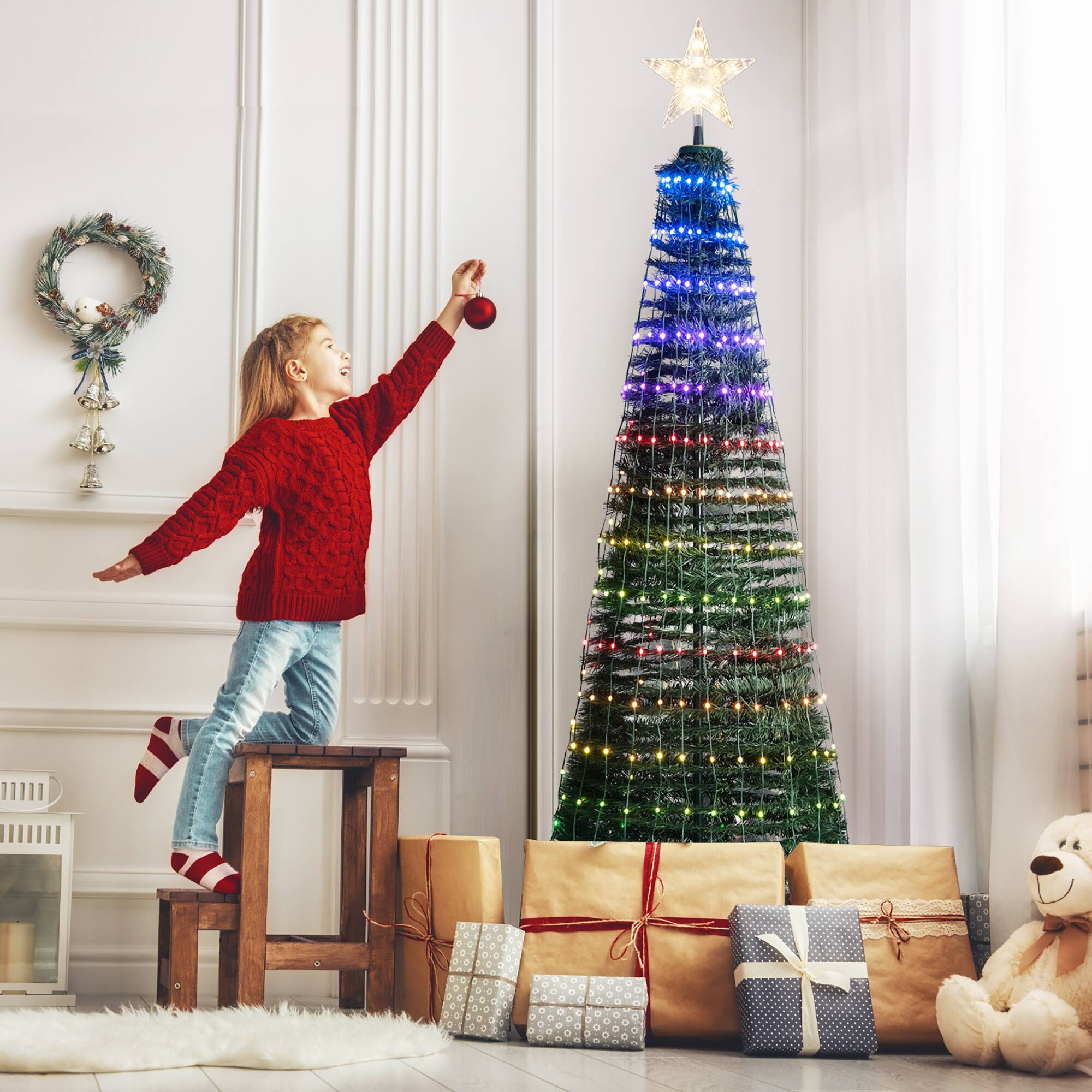 Alt View 13. Costway - 6.2 FT Pop-up Pre-Lit Christmas Tree W/282 RGB LED Lights - Green.