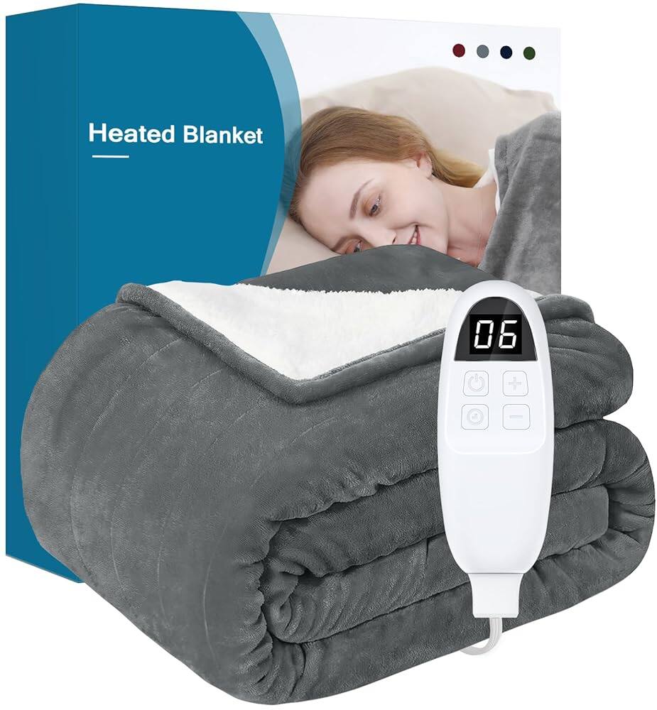 Aukfa - 72"L x 84" W Heated Blanket, Fast Heating, Machine Washable, Warm and Cozy - Gray