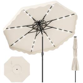 Gymax - 9 FT Solar LED Outdoor Umbrella Push-Button Tilt & Crank 24 LED Lights & 8 Ribs - Beige