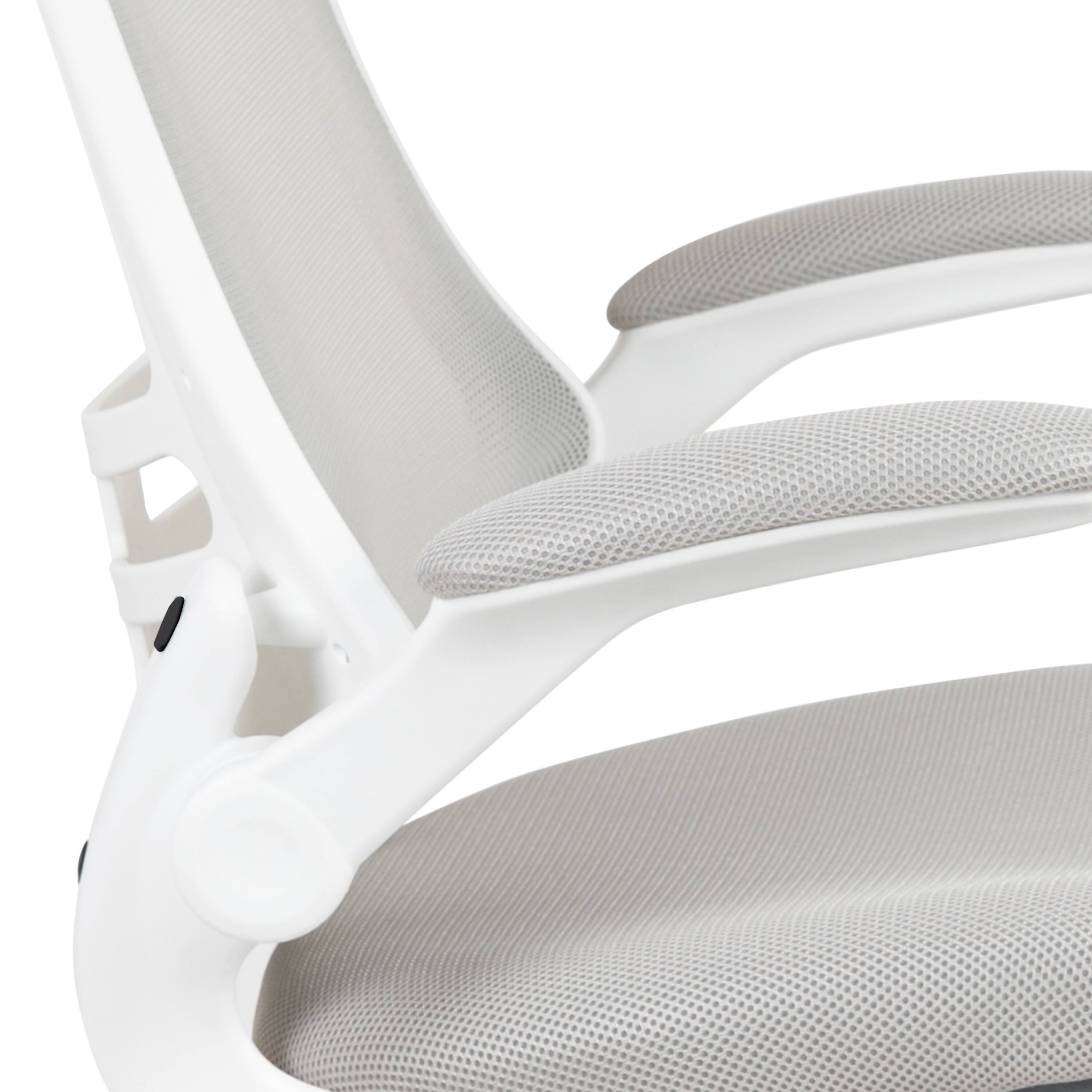 Alt View 10. Emma + Oliver - Mid-Back Mesh Swivel Ergonomic Task Office Chair with Flip-Up Arms - Light Gray Mesh/White Frame.