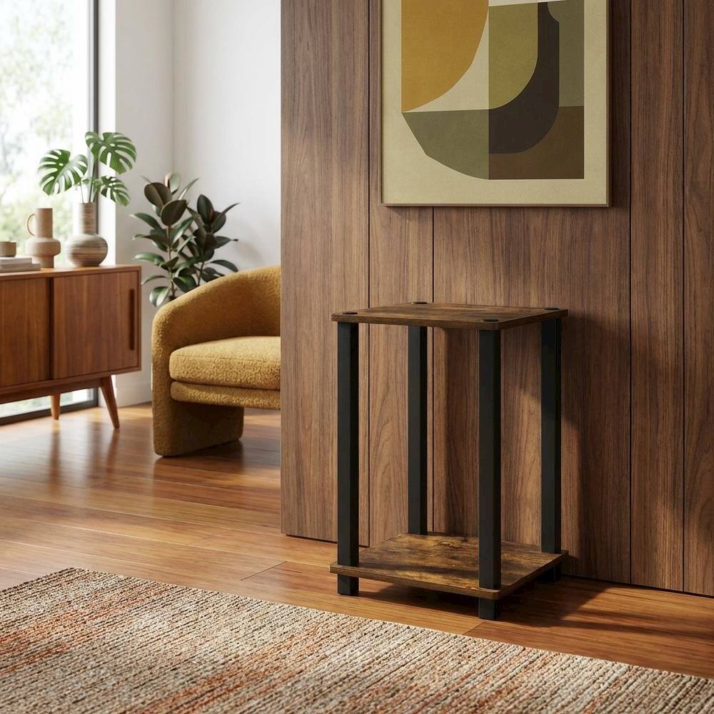Left. FurniFact - Small Amber Pine and Black End Table with Sleek Design - Amber Pine/Black.