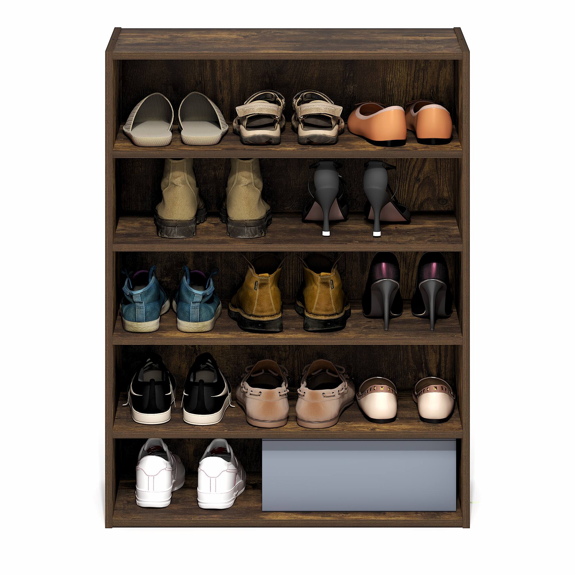 Alt View 3. Furinno - FANO 5-Tier Shoe Organizer, Shoe Rack, Stackable Shoe Storage, for Closet Entryway, Office, Garage - Amber Pine.