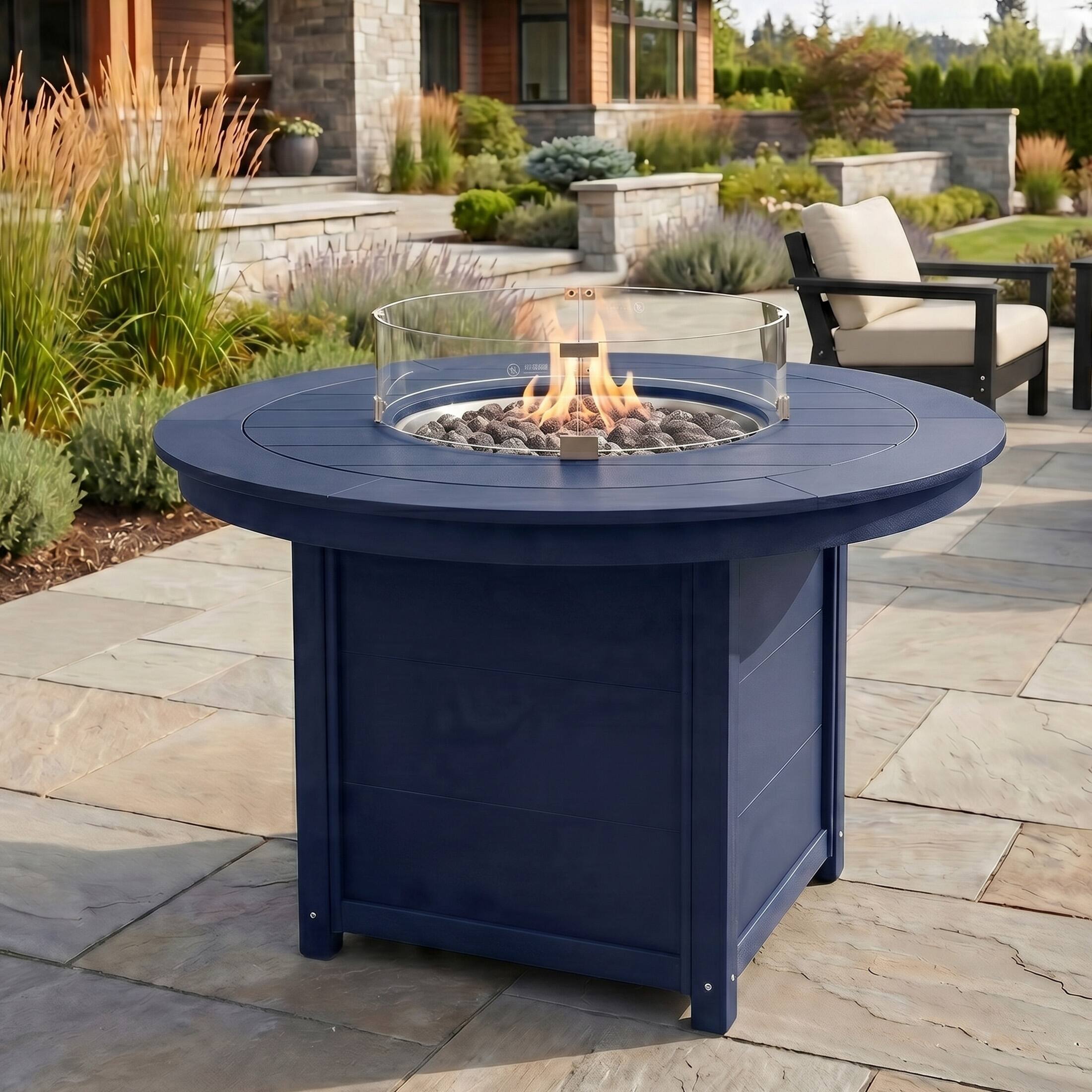 Angle. WestinTrends - WestinTrends Helios 47" Modern Outdoor Patio Propane Gas Round Fire Pit Table - Navy Blue.