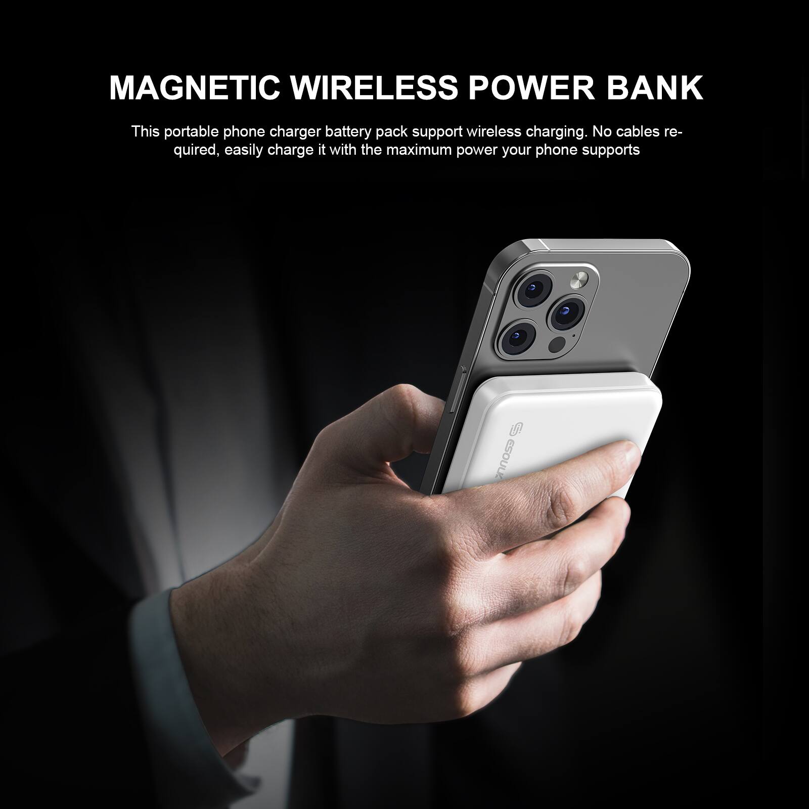 MAGNETIC WIRELESS POWER BANK

This portable phone charger battery pack supports wireless charging. No cables required, easily charge it with the maximum power your phone supports.