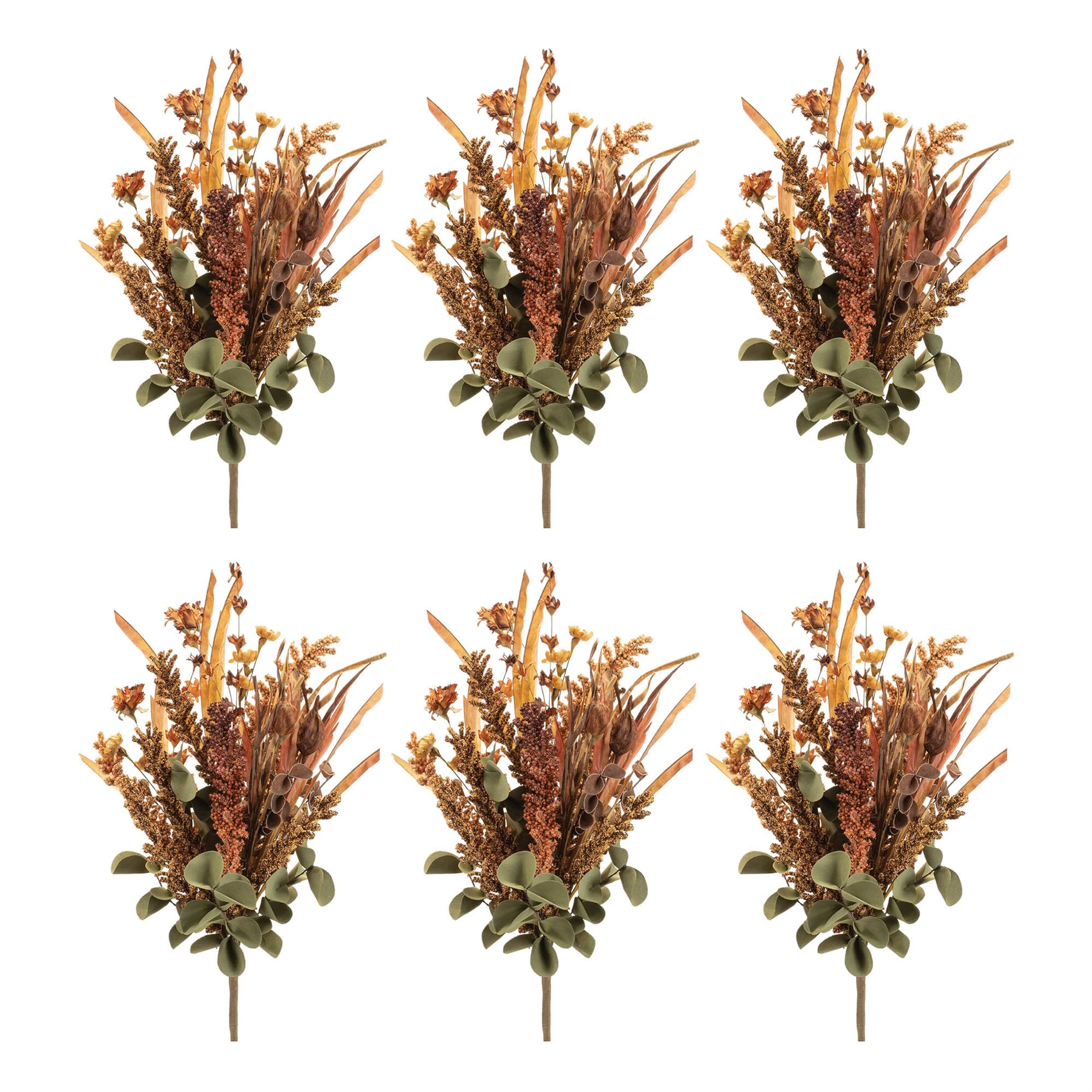 Left. BreeBe - Mixed Fall Floral and Foliage Bush (Set of 6) - Brown, Orange.