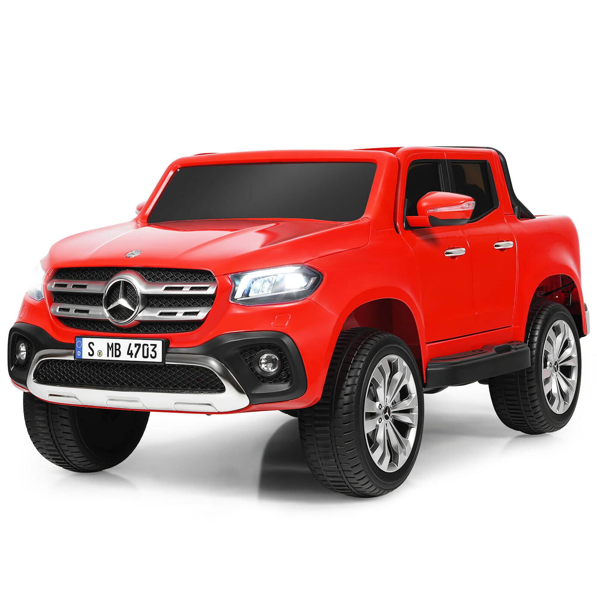Gymax - 12V 2-Seater Kids Ride On Car Licensed Mercedes Benz X Class RC w/ Trunk - Red