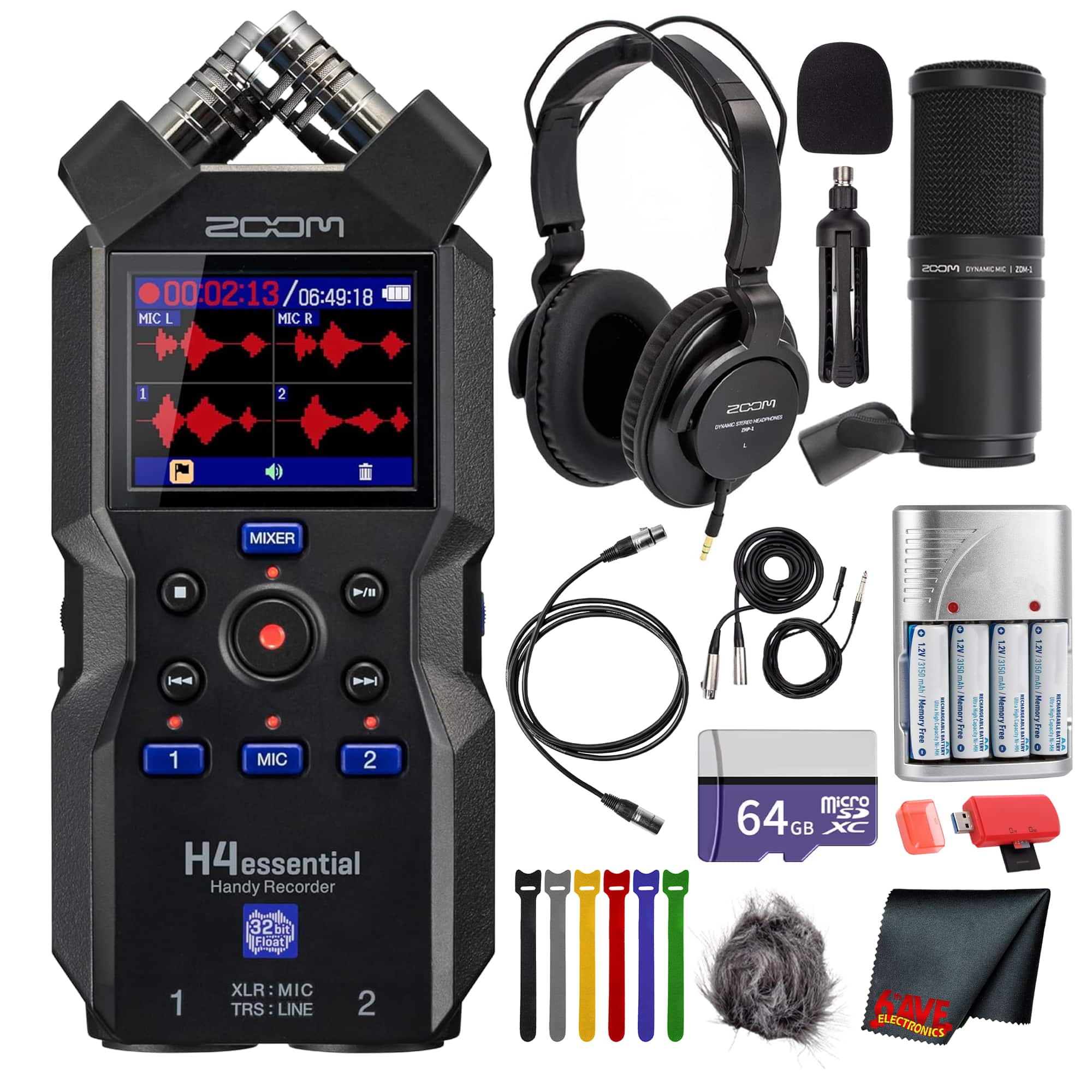Zoom - H4essential 4-Track Float Audio Recorder + Podcast Mic + Headphones