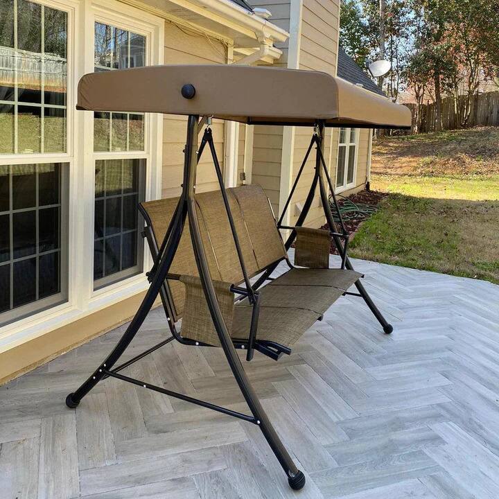 Alt View 1. PURPLE LEAF - 2/3-person Deluxe Outdoor Patio Porch Swing with Weather Resistant Steel Frame, Adjustable Tilt Canopy - Beige-3 Person.