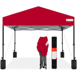 Best Choice Products - 10x10ft Easy Setup Pop Up Canopy w/ 1-Button Setup, Wheeled Case, 4 Weight Bags - Red