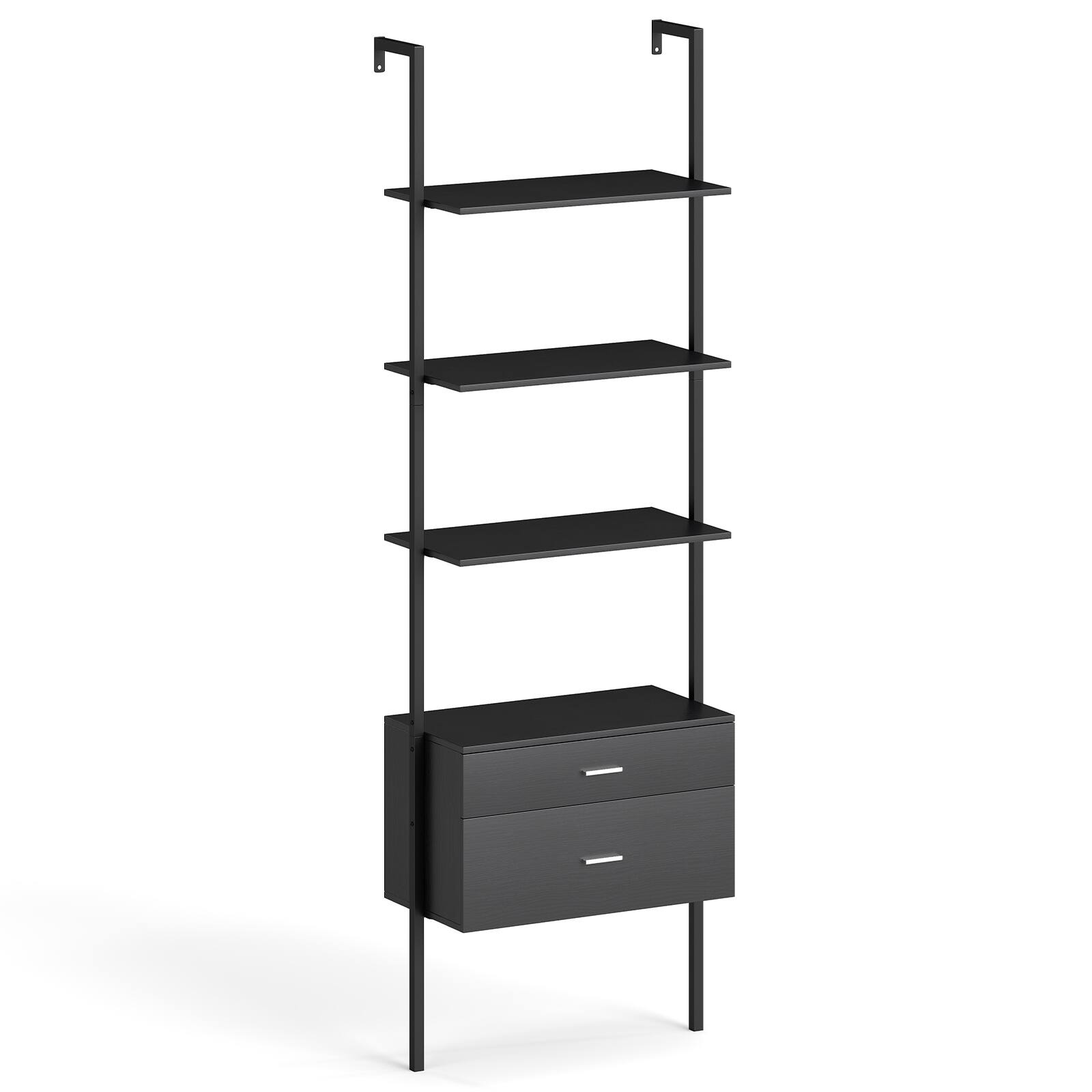 Alt View 8. Gymax - Gymax Ladder Bookshelf w/ Storage Wall Mount Bookcase w/ 4 Open Shelves Black - Black.