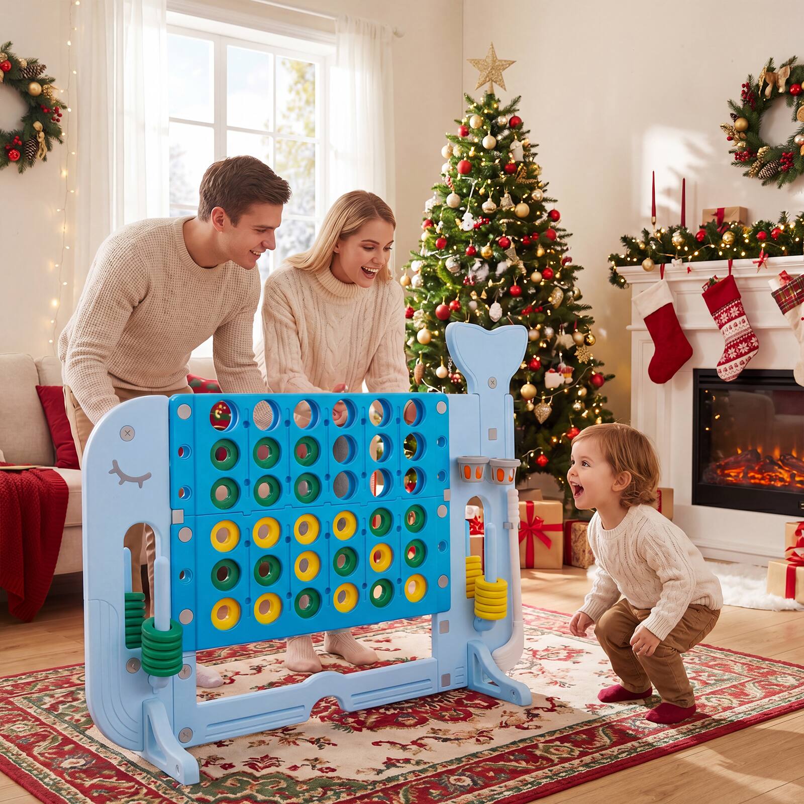 Alt View 3. Costway - Costway Jumbo Connect Four Game with Ring-toss Basketball Golf Club & Balls 2 Cups Holders - Blue.