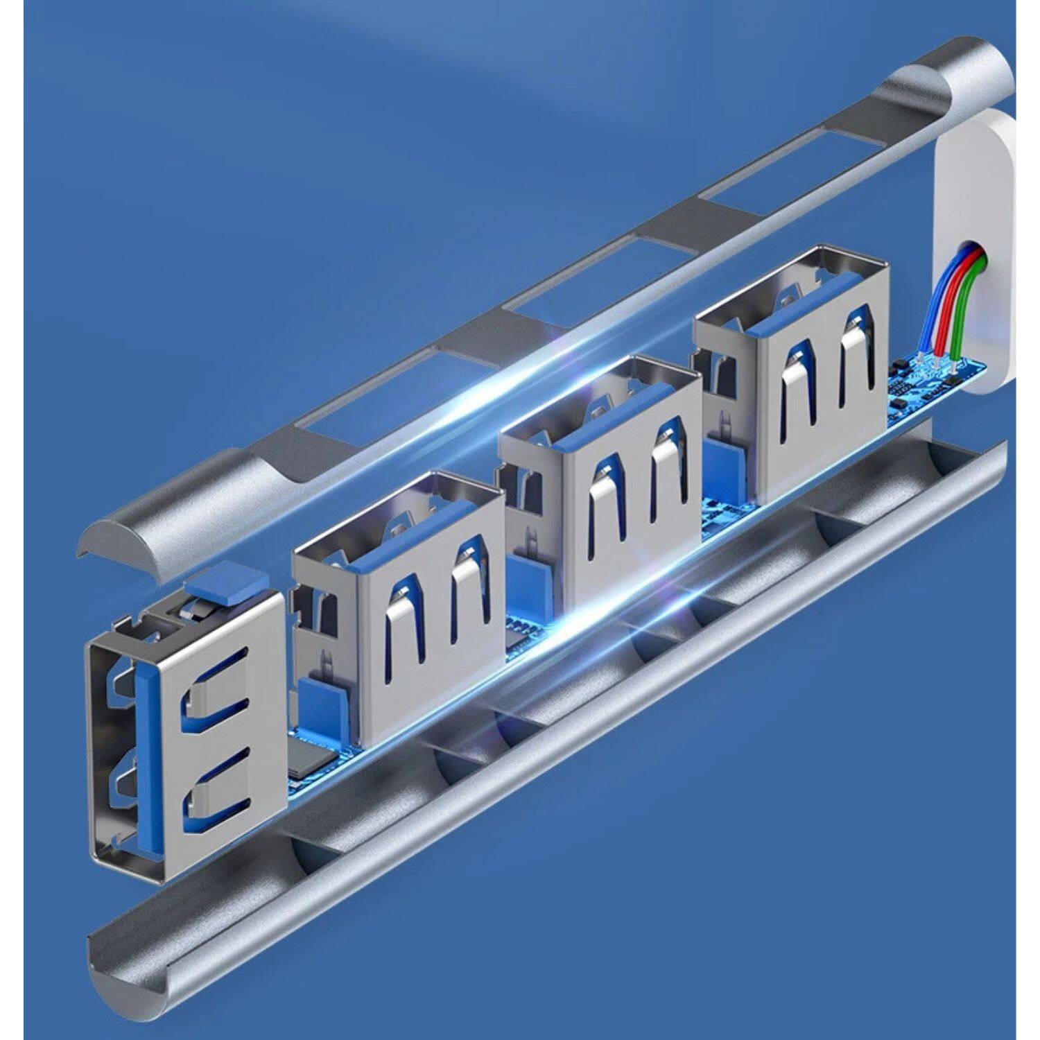 Left. Stock Preferred - 4-Port USB-A to USB Hub – Aluminum Alloy Adapter for PC, Laptop & Accessories.