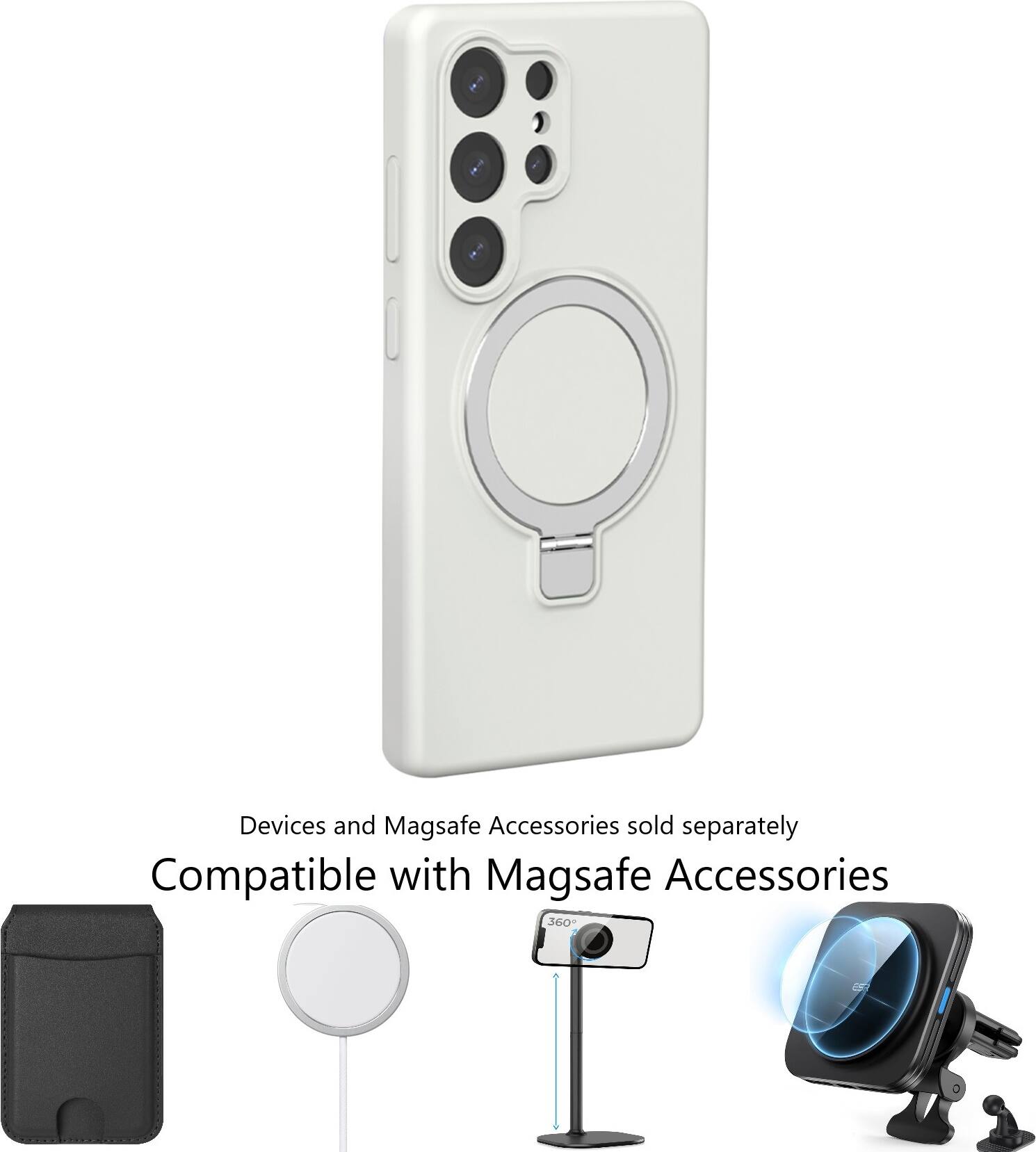 Devices and Magsafe Accessories are sold separately. The image shows a white device that is compatible with Magsafe Accessories.