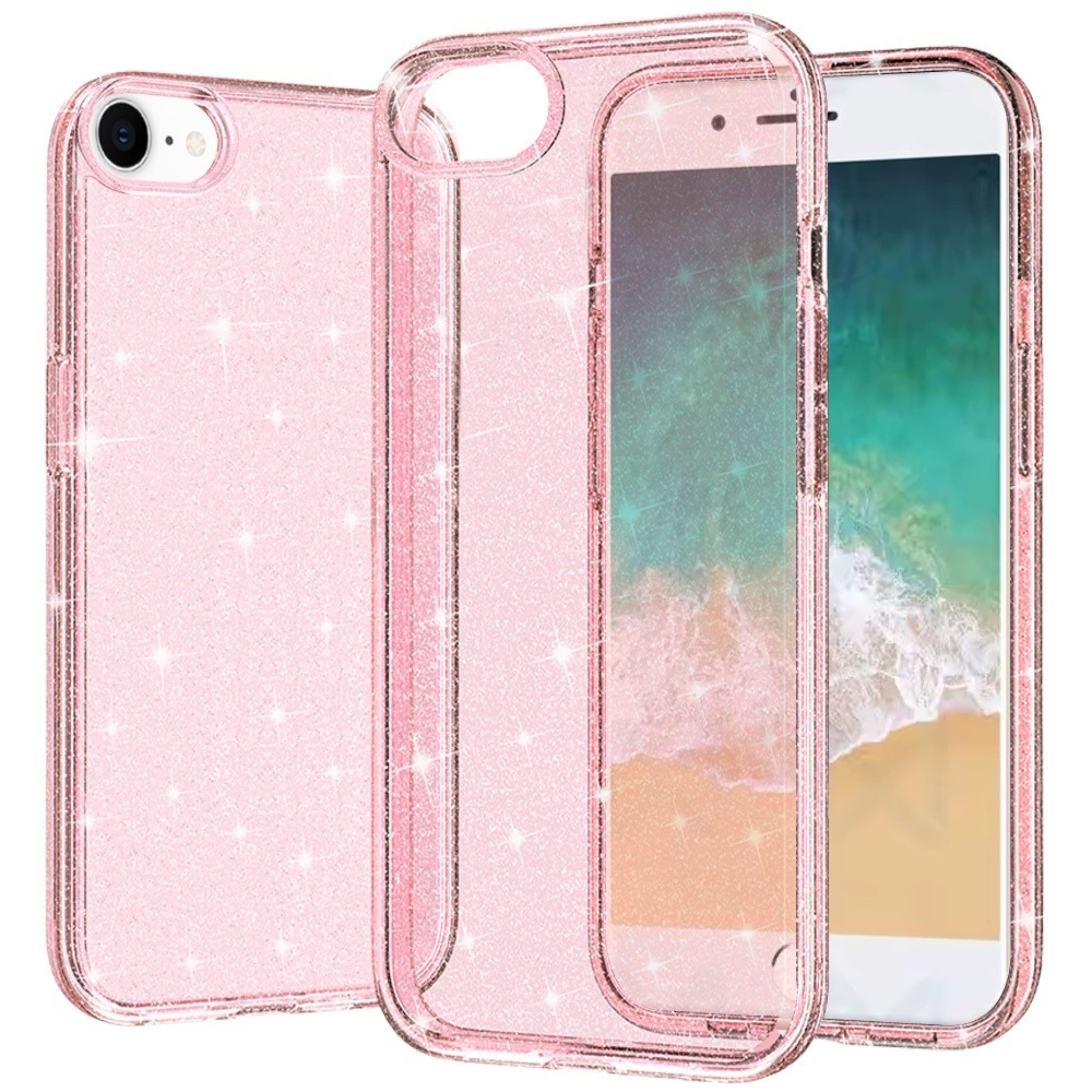 Kitcheniva - Glitter Ultra Thick 3mm Translucent Case With Tempered Glass For iPhone 16e 17e - Pink