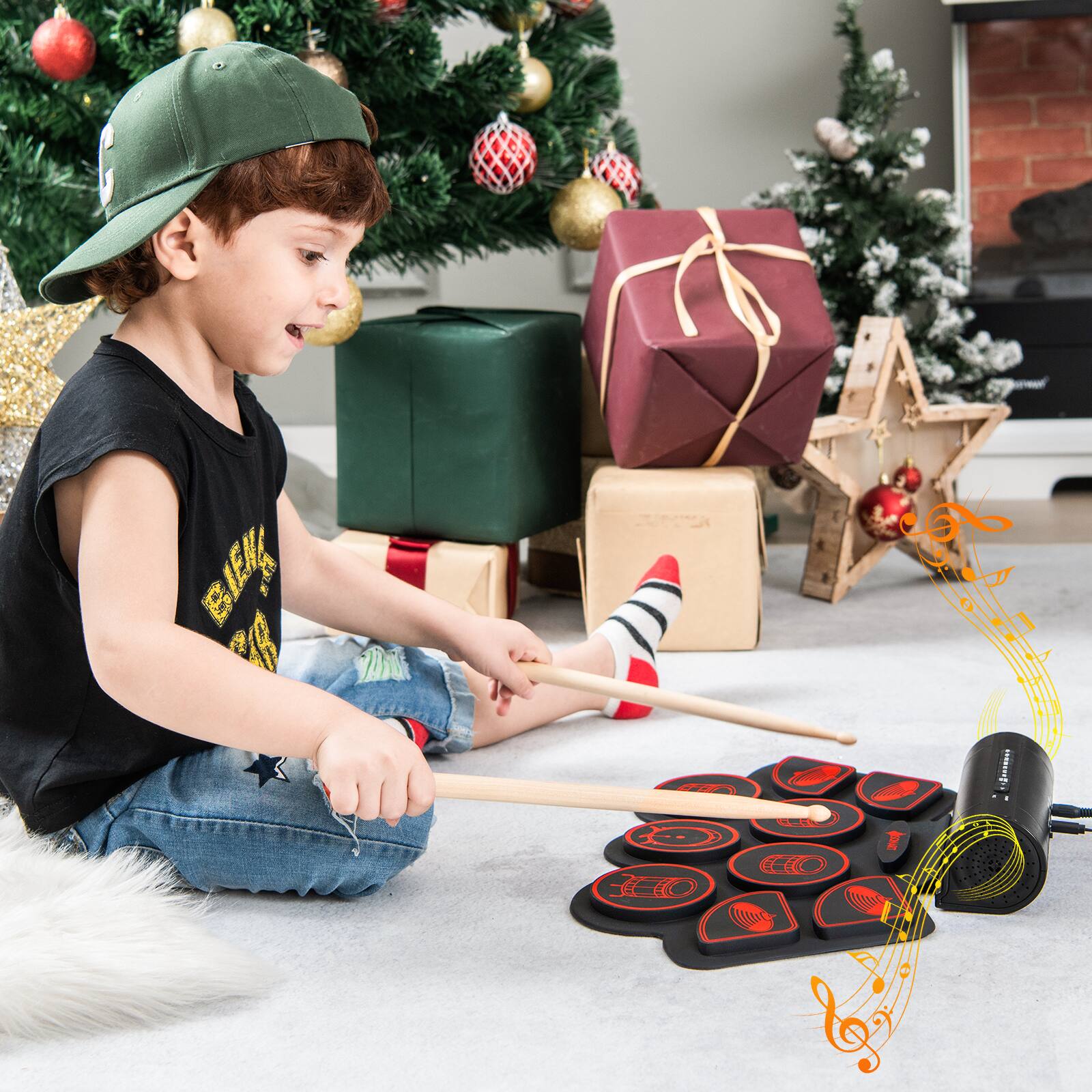 Alt View 1. Costway - Costway 9 Pads Electronic Drum Set with Sticks & Pedals for Kids, Adult, Beginners - Black,Red.