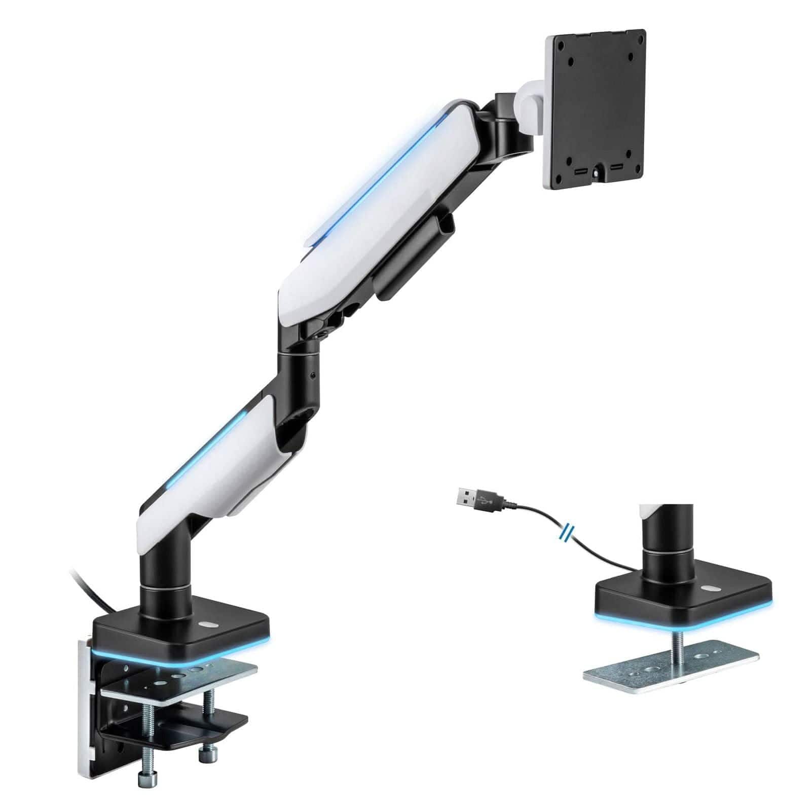 Front. Mount-It! - Heavy-Duty Single Monitor Arm – Full Motion Desk Mount for up 49" Screens - White.