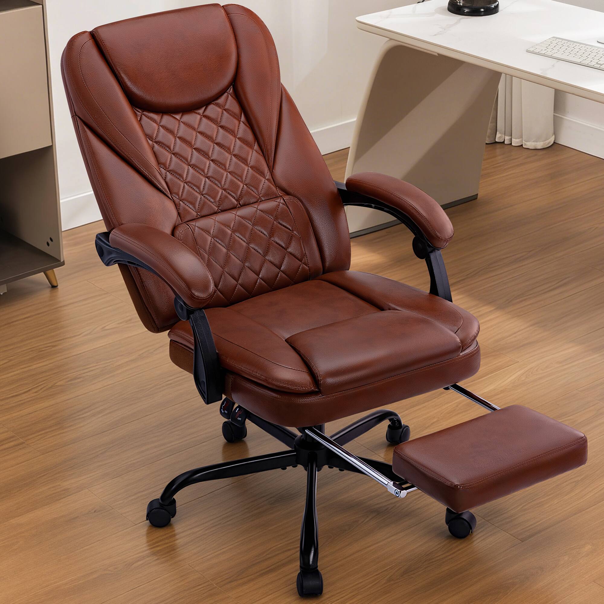 Alt View 4. KERDOM - High Back Executive Leather Office Chair with Footrest, Swivel Ergonomic Reclining Computer Chair with Padded Armrests - Dark Brown.