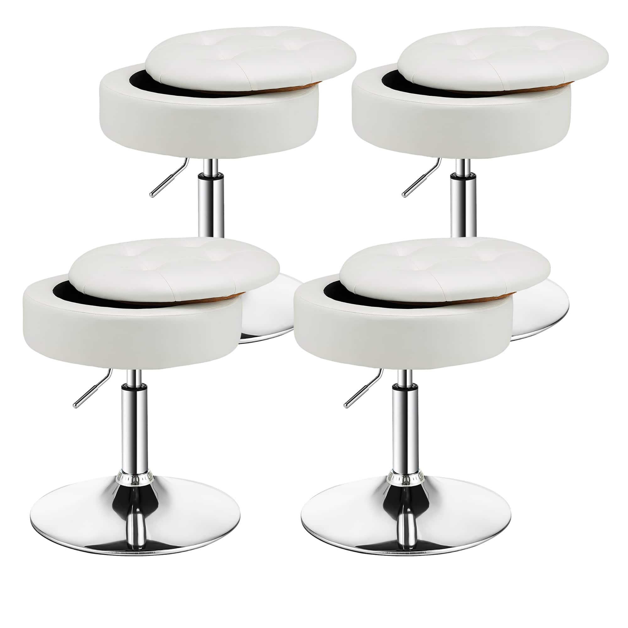 Costway - Set of 4 Adjustable Vanity Stool 360° Swivel Storage Makeup Chair with Tray - White