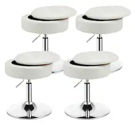 Costway - Set of 4 Adjustable Vanity Stool 360° Swivel Storage Makeup Chair with Tray - White