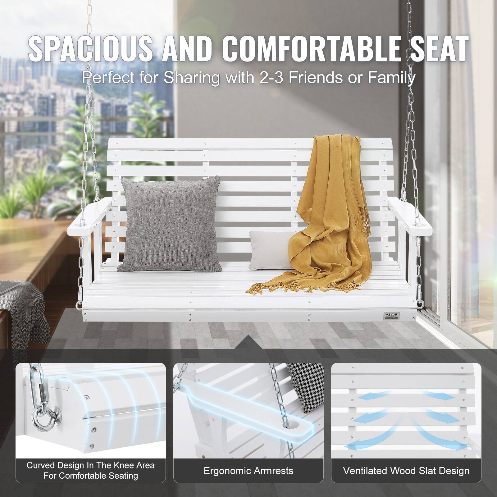 SPACIOUS AND COMFORTABLE SEAT
Perfect for Sharing with 2-3 Friends or Family

- Curved Design in the Knee Area for Comfortable Seating
- Ergonomic Armrests
- Ventilated Wood Slat Design