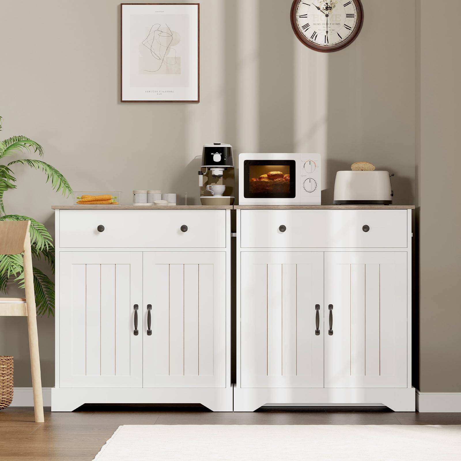 Alt View 4. Acekool - 29.5'' Buffet Cabinet with Storage, Wood Coffee Bar Cabinet with Doors, Stylish Storage Cabinets with Adjustable Shelves - White.