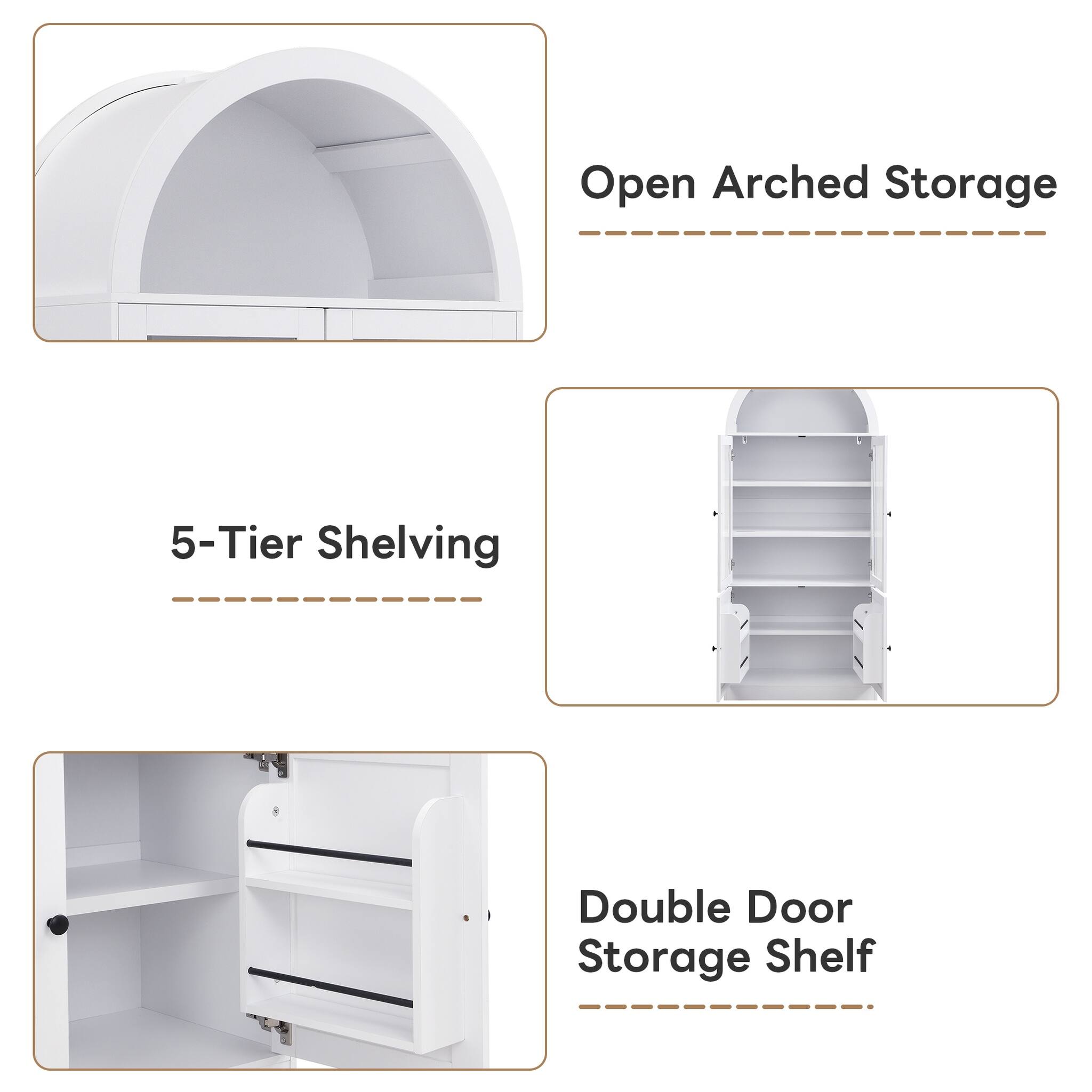 Open Arched Storage  
5-Tier Shelving  
Double Door Storage Shelf