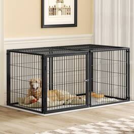 Runesay - Black 63.7" Large Indoor Dog Pet Cage Dog Kennel for Medium Dogs Puppy Dog Playpen with Top