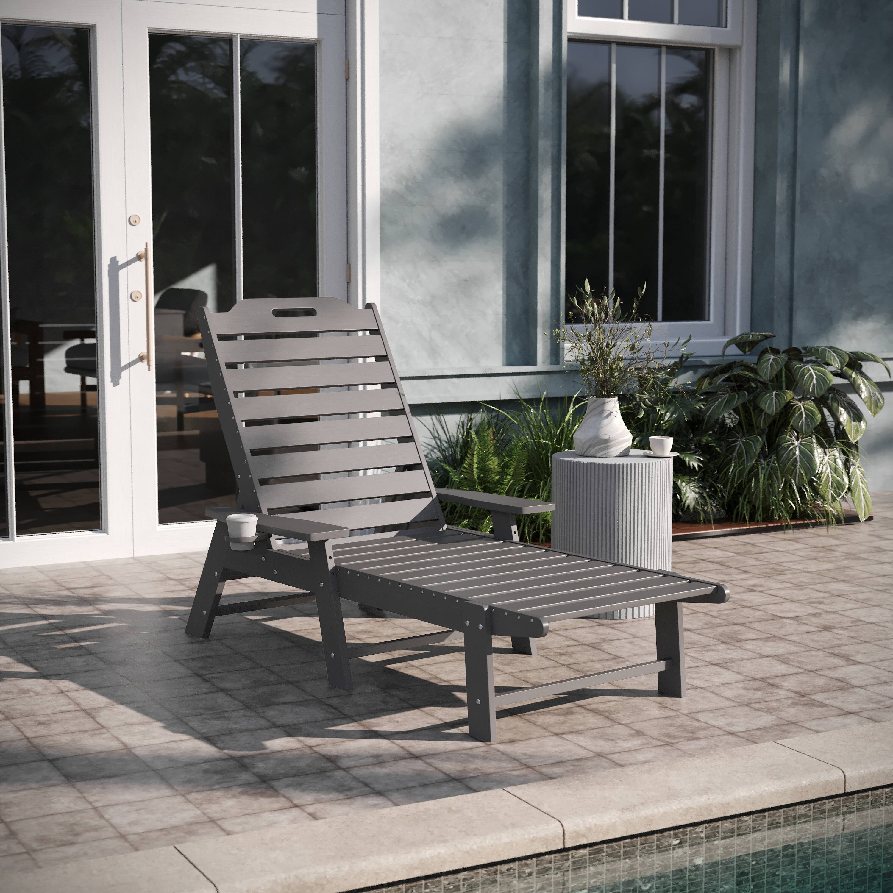 Alt View 1. Emma + Oliver - Ventura Poly Resin Adjustable Adirondack Lounger with Swivel Cup Holder for Indoor/Outdoor Use - Gray.