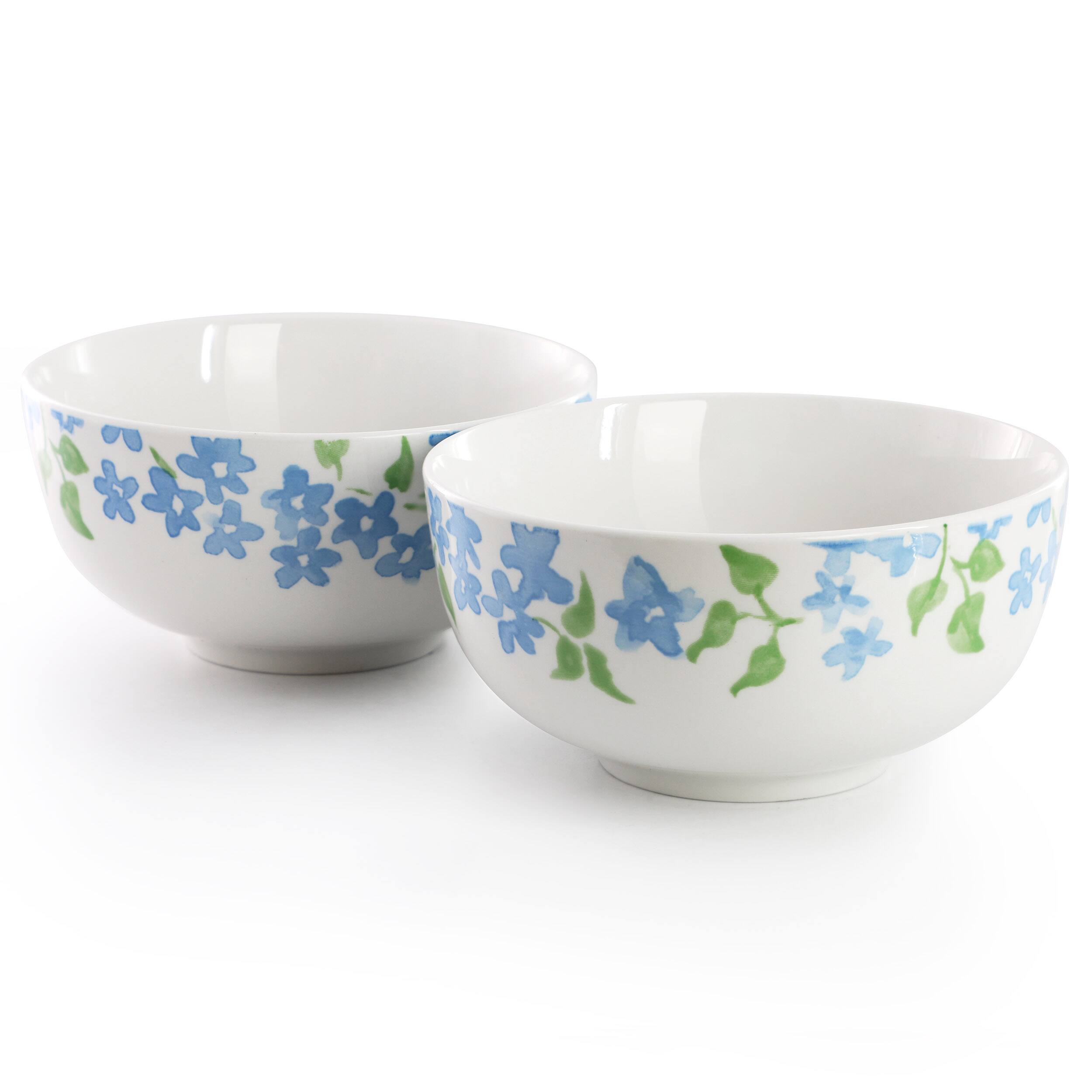 Angle. Gibson - Gibson Home Garden Aisle 2 Piece Fine Ceramic Cereal Bowl Set in Blue Floral - Blue Floral.