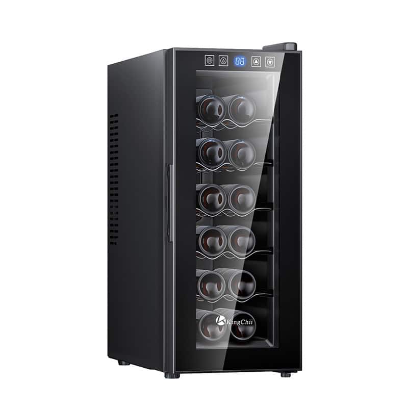 Front. KingChii - 12-Bottle Thermoelectric Wine Cooler Refrigerator with Advanced Cooling Technology and Glass Door - Black.