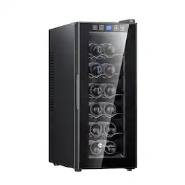 KingChii - 12-Bottle Thermoelectric Wine Cooler Refrigerator with Advanced Cooling Technology and Glass Door - Black