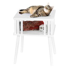 Oumilen - Bamboo 2-Tier Nightstand with Slatted Design - White