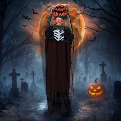 Alt View 7. Winado - 5.6FT Halloween Scary Pumpkin Man w/ Crooked Head, Lighted Eyes, Adjustable Arms Prop for In/Outdoor Holiday Decorations - Brown & Orange.