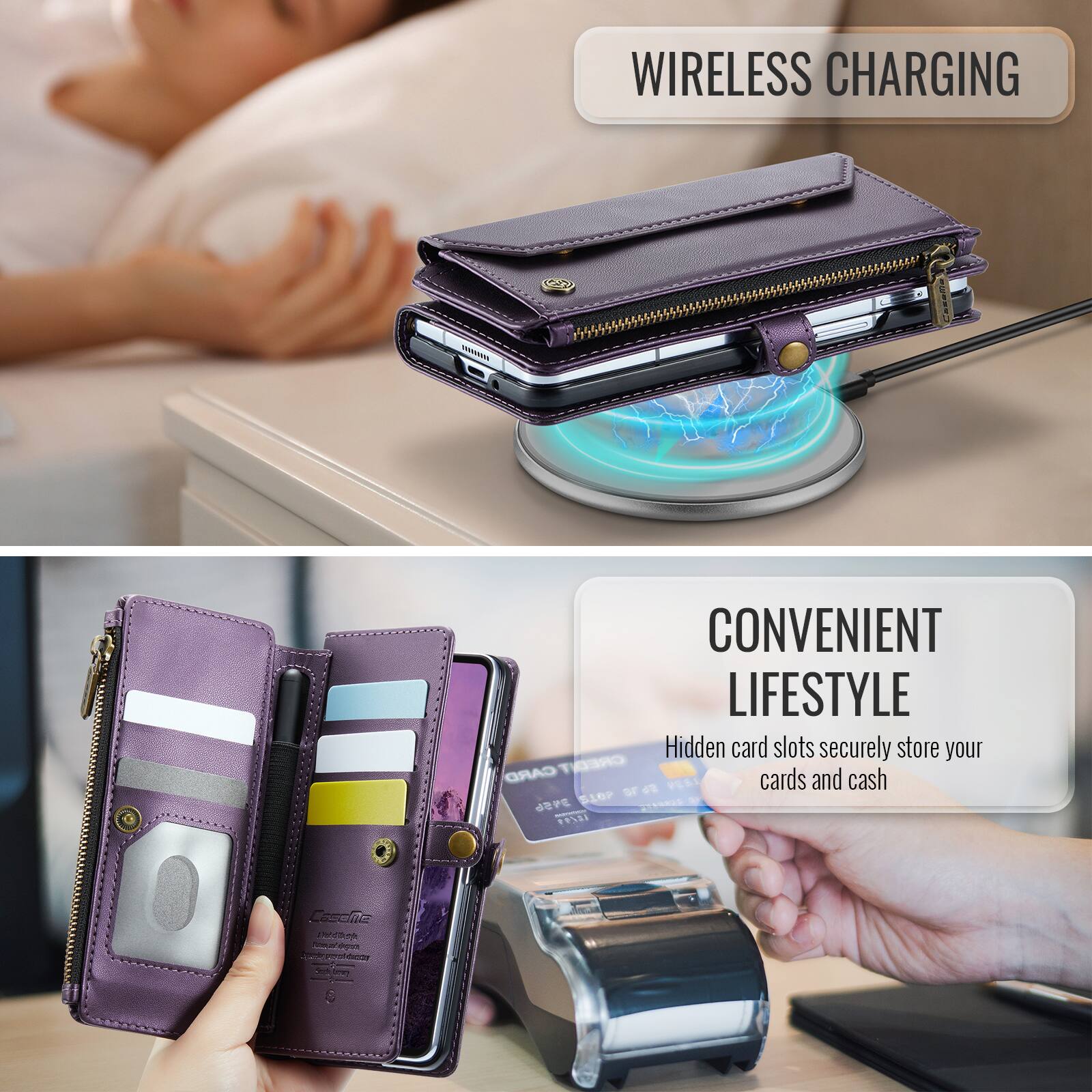 WIRELESS CHARGING

CONVENIENT LIFESTYLE

Hidden card slots securely store your CARD CREDIT