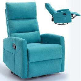 Kadyn - Manual Recliner Chair with Rocker & Swivel, 155° Recline, Beige Fabric, Tool-Free Assembly - Blue