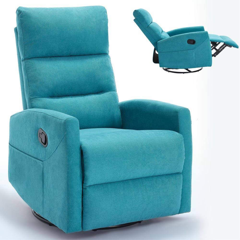 Front. Kadyn - Manual Recliner Chair with Rocker & Swivel, 155° Recline, Beige Fabric, Tool-Free Assembly, Blue - Blue.