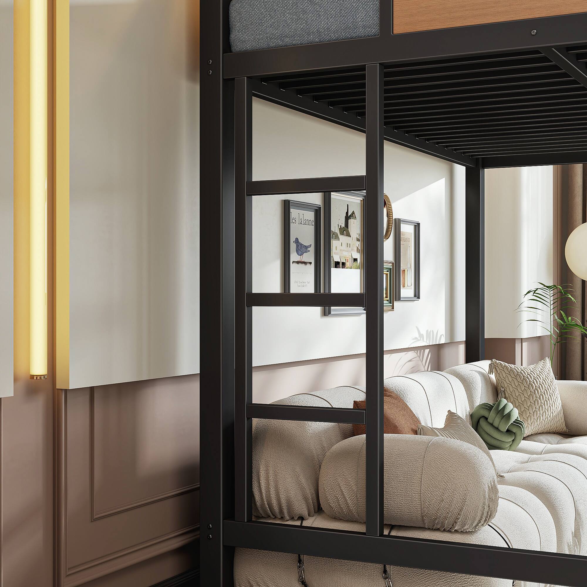 Alt View 4. Boyel Living - Full Size Loft Bed Frame with Storage Shelves and Pegboard Metal Loft Bed - Black.