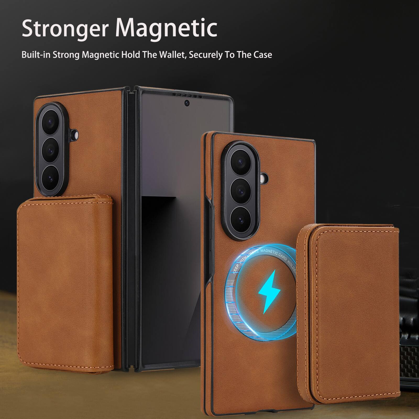 Stronger Magnetic  
Built-in Strong Magnetic Hold The Wallet, Securely To The Case