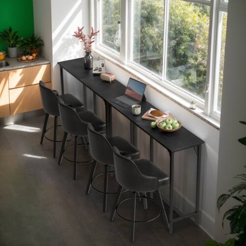 Alt View 5. Winado - 43"-71" Wooden Top Bar Long Counter Height Pub Table with Robust Metal Frame and Easy-Clean Surface Scratch for Bar - Black-55"x39"x15".