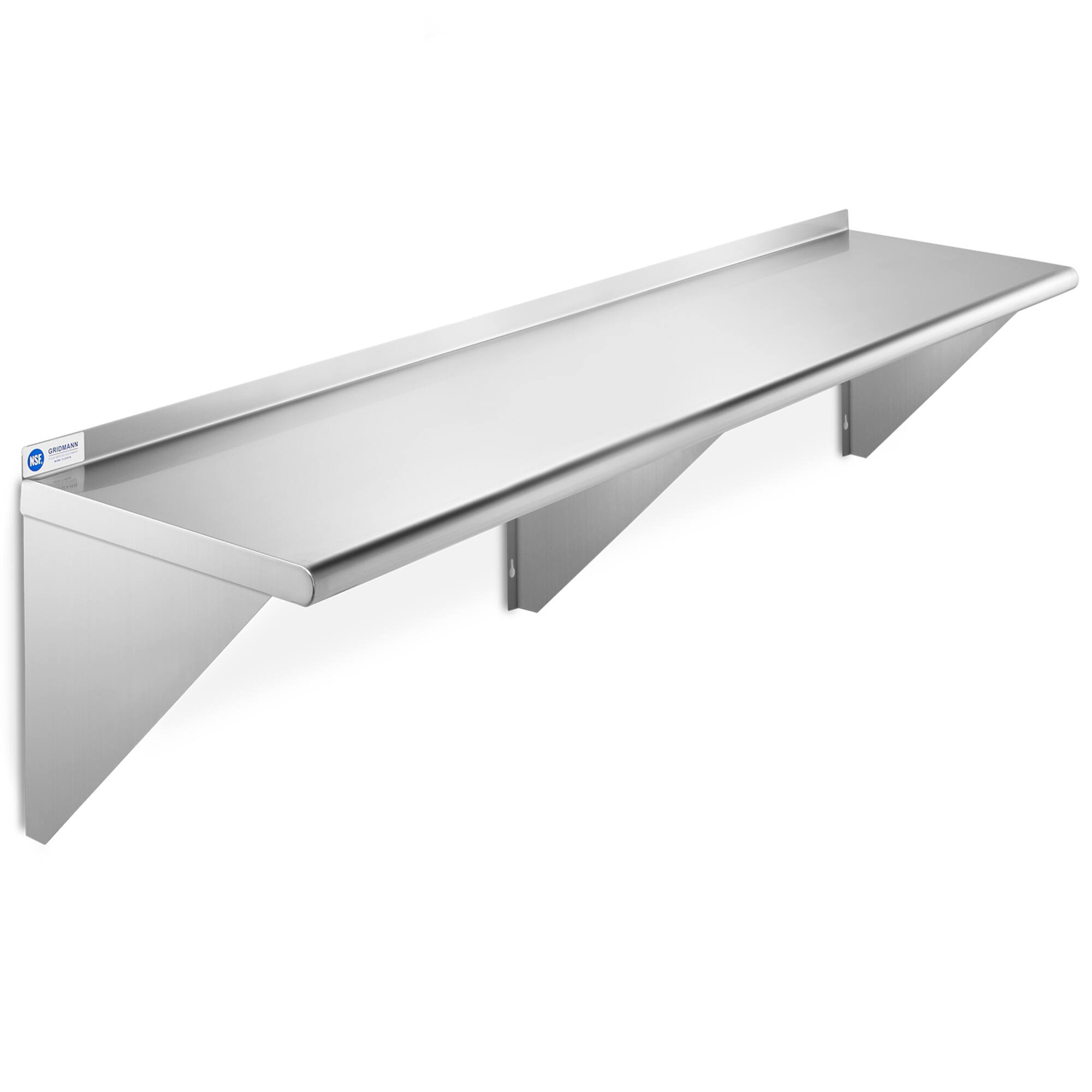 Front. GRIDMANN - 72 x 18-in NSF Stainless Steel Wall-Mount Shelf - Silver.