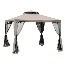Outsunny - 9.6' x 9.6' Patio Gazebo, Outdoor Canopy Shelter with 2-Tier Roof and Netting, Steel Frame for Garden, Lawn - Taupe