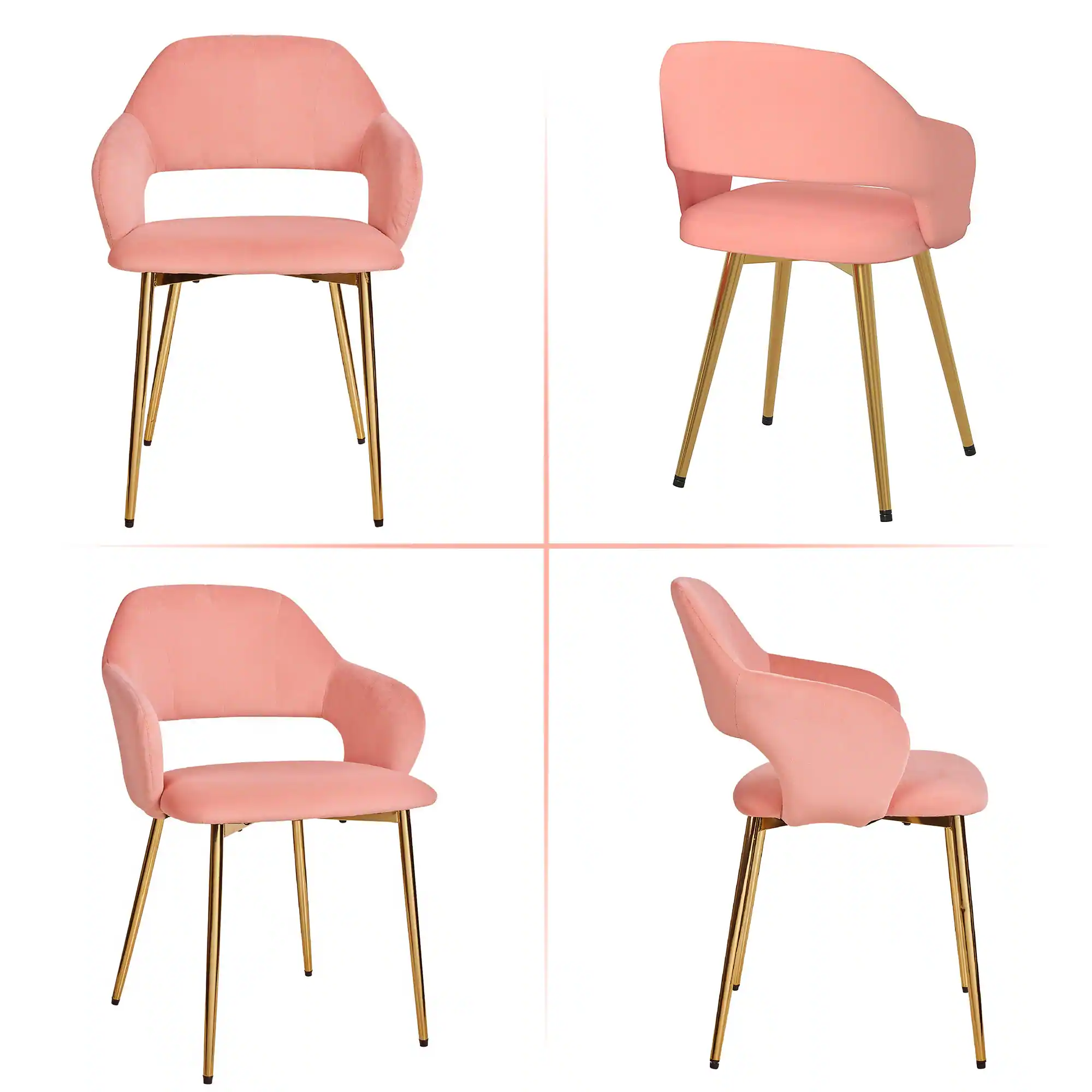 Left. Vecelo - Set of 2 Velvet Upholstered Dining Chairs, Dining Room Chairs with Metal Legs - Pink.