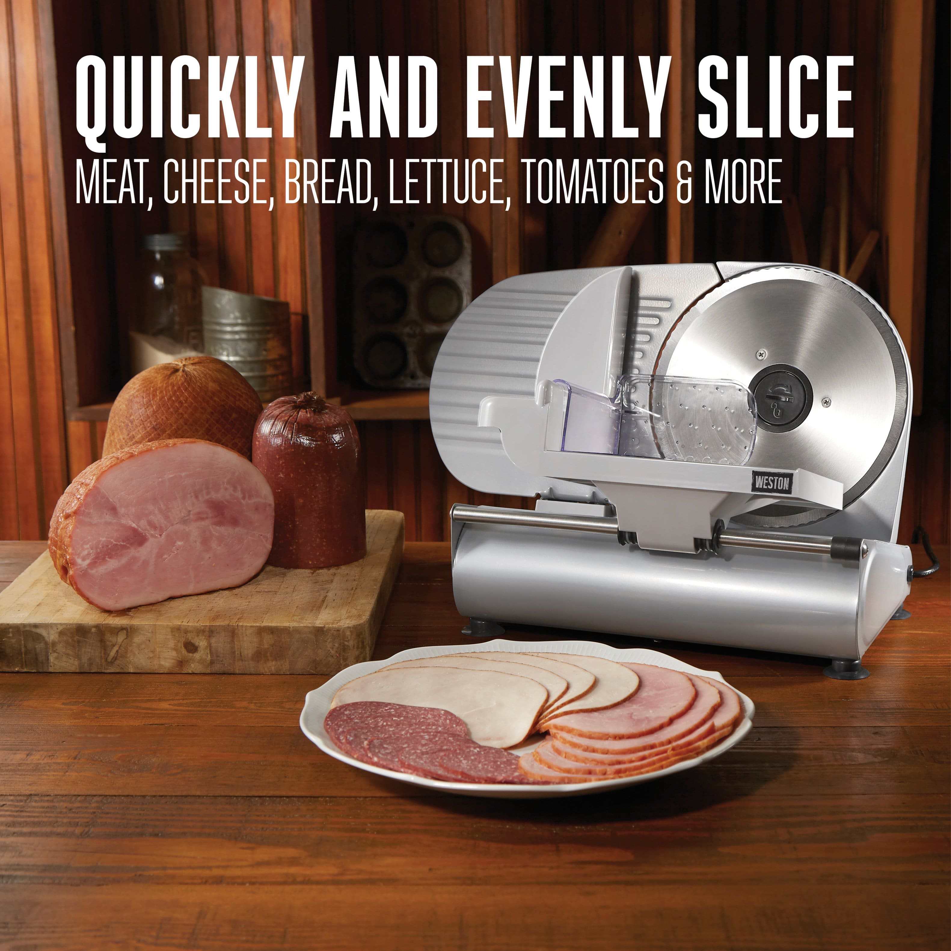Quickly and evenly slice meat, cheese, bread, lettuce, tomatoes & more
