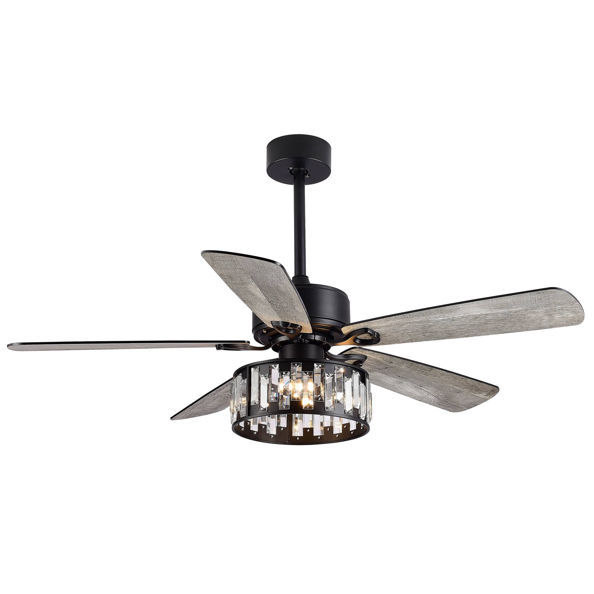 Angle. Breezary - 52-In Modern Ceiling Fan with 5 Plywood Blades, DC Motor, 5''/10'' Downrods, 6-Speed Remote Control & Timer - Matte Black.