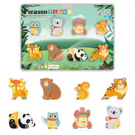 PicassoTiles - PICASSO-TILES Magnetic Tiles for Kids, Forrest Animal Theme Construction STEM Building Blocks Educational Toy, 8PCS