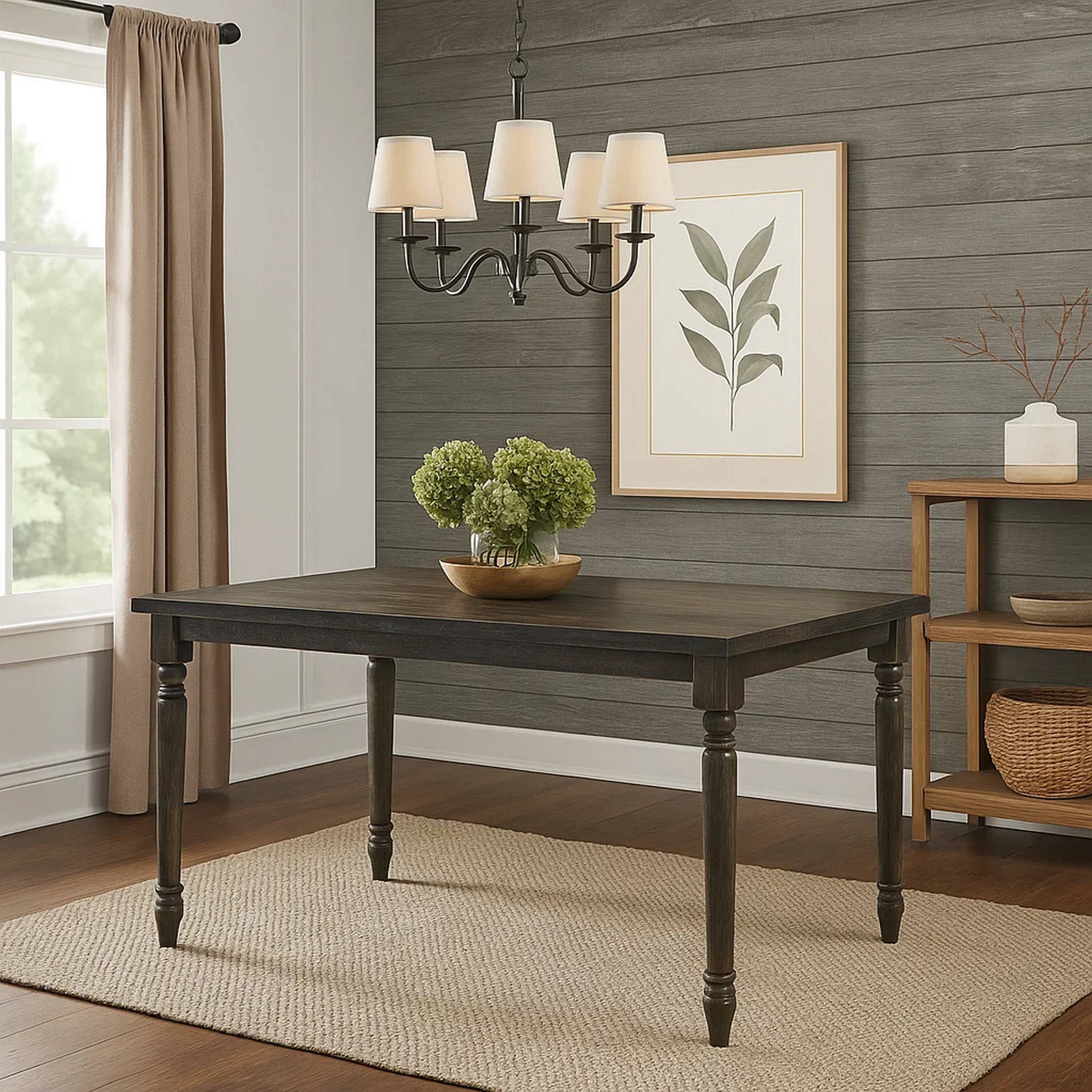 Alt View 4. Manhattan Lane - Rustic Style Wooden Dining Table with Rectangular Top and Turned Legs - Gray.